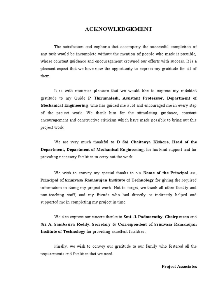 Acknowledgement for Project Work | PDF | Career & Growth | Art