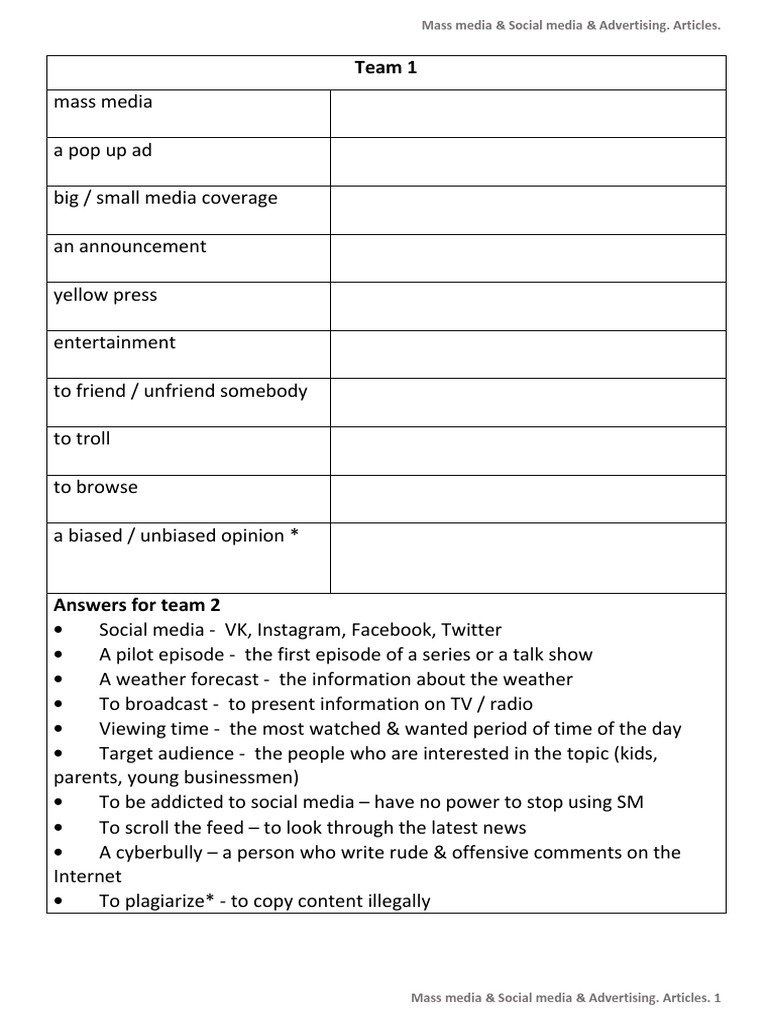 Team 1 | PDF | Mass Media | Popular Culture & Media Studies