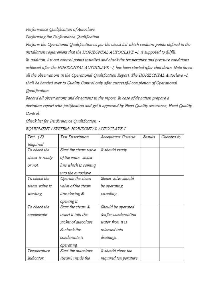 Performance Qualification of Autoclave | PDF | Steam | Valve