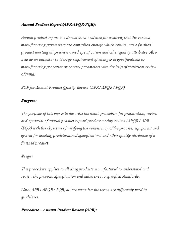 Annual Product Report (APR/APQR/PQR) | PDF | Standard Deviation ...