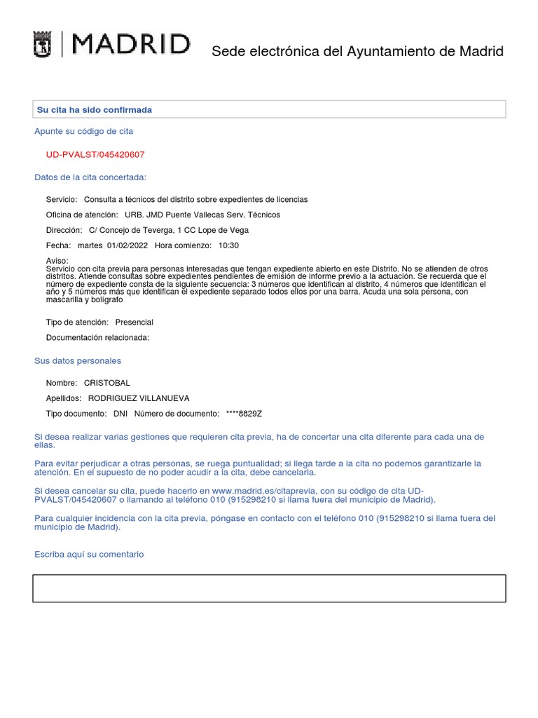 Cita Confirmada en Ayuntamiento Madrid | PDF | Madrid | Privacidad de ...