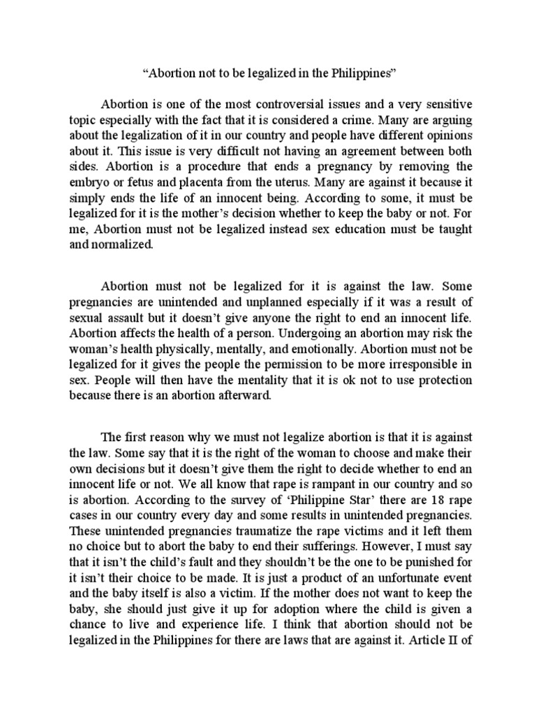 Argumentative Essay About Abortion | PDF | Abortion | Pregnancy
