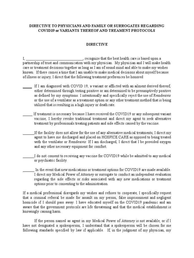 Directive to doctors pdf physician therapy