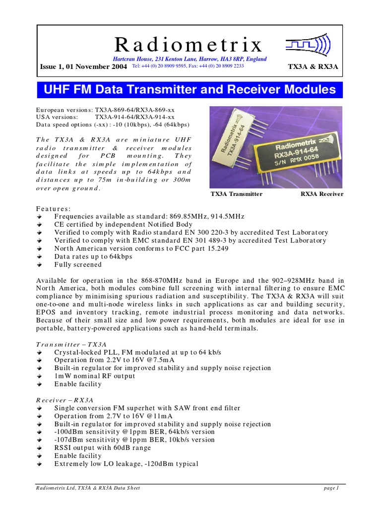 Radiometrix RX TX Modules PDF Antenna (Radio) Frequency Modulation