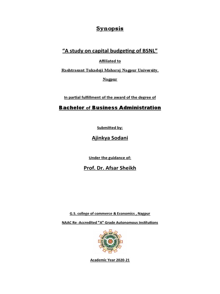 Synopsis - BBA Final Year | PDF | Data | Capital Budgeting