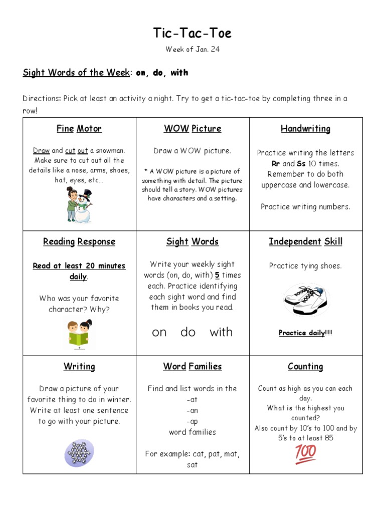 Tic Tac Toe Week of Jan | PDF