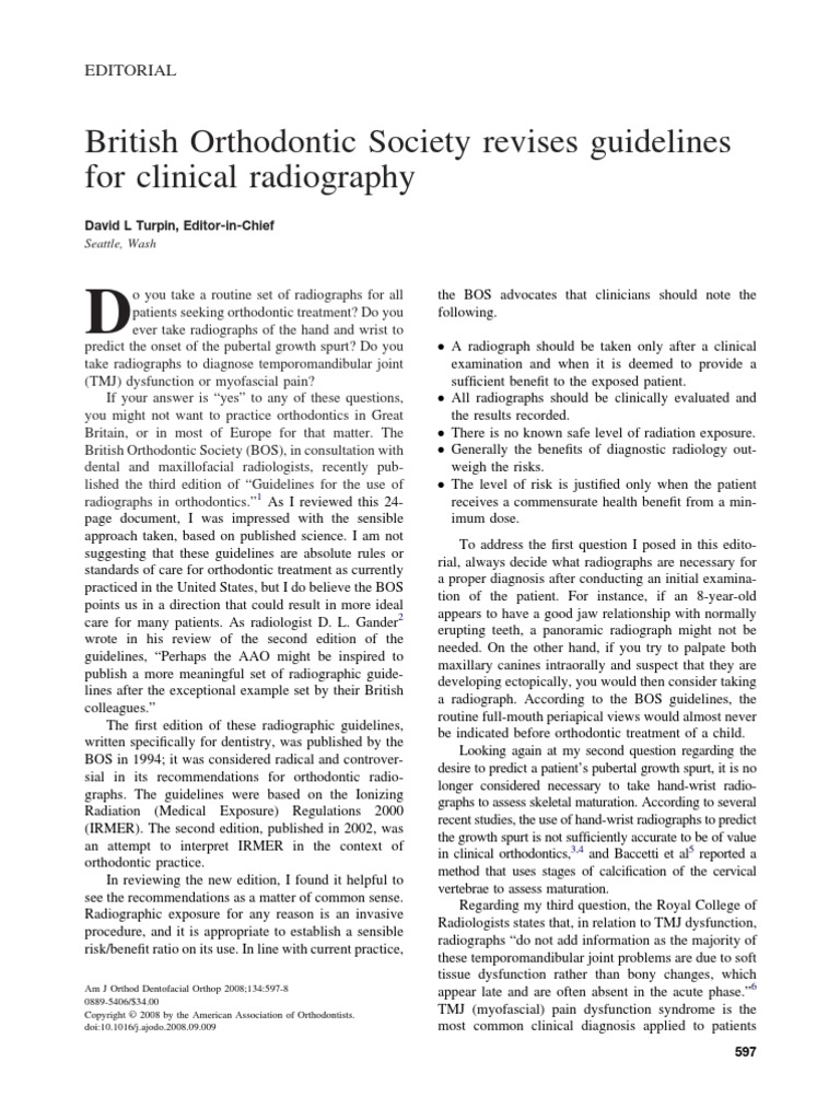 British Orthodontic Society Revises Guidelines PDF Radiography