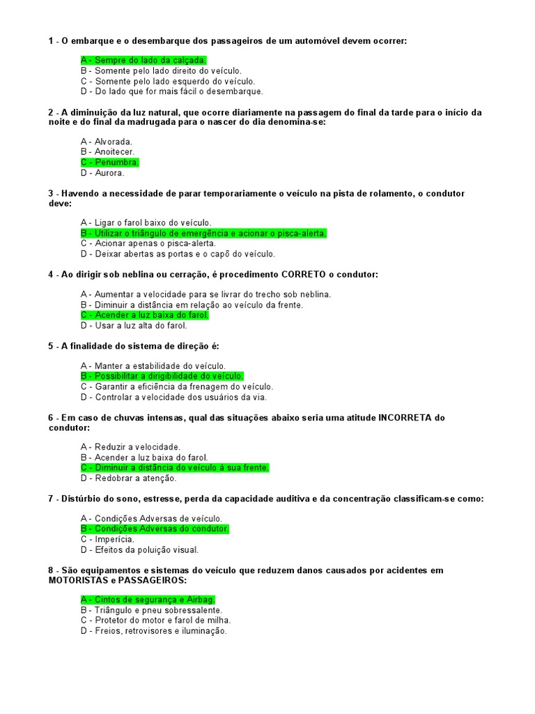 Simulado Detran 1 - Gabarito | PDF | Tráfego | Poluição do ar