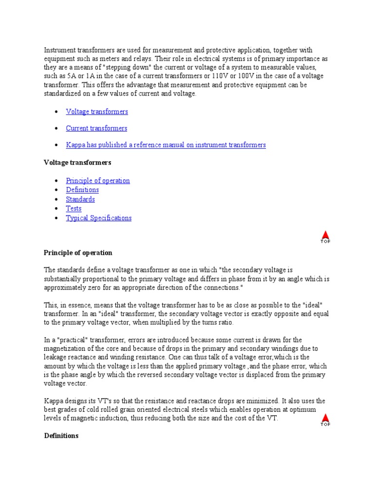 Voltage Transformers Current Transformers Kappa Has Published A