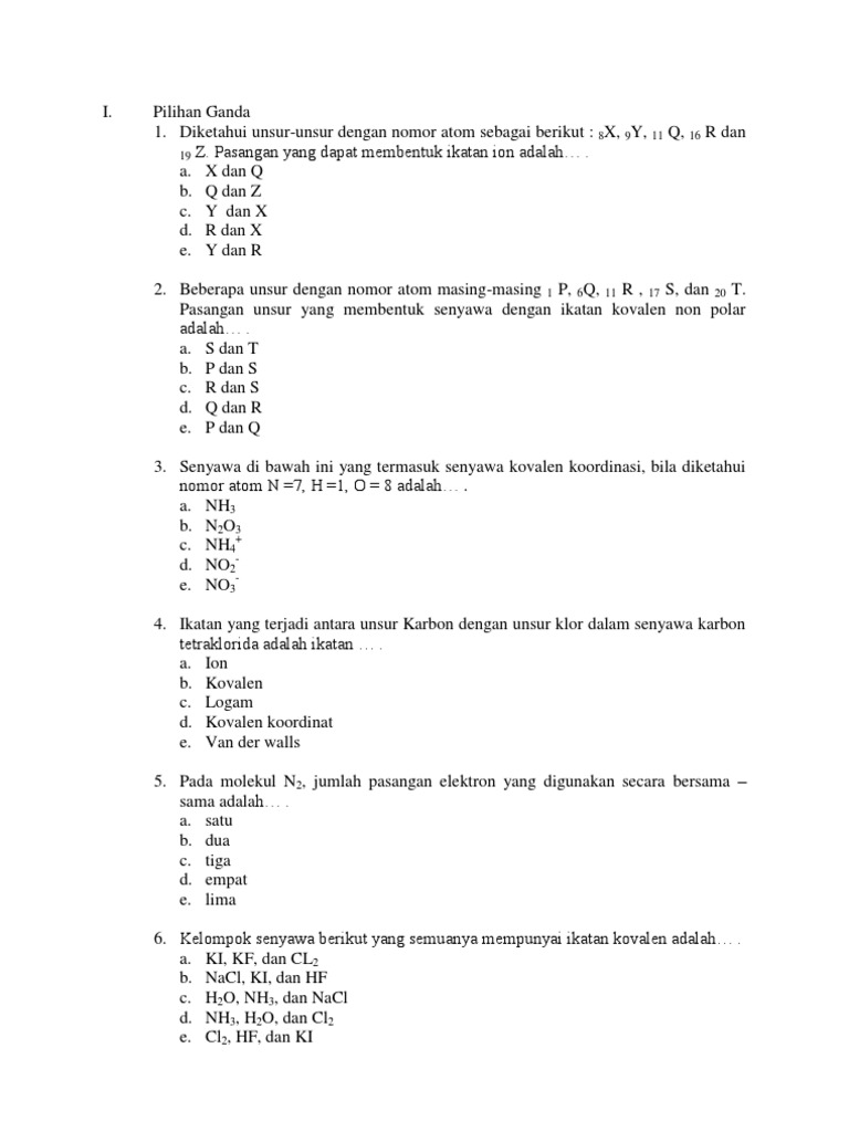 Download Contoh Soal Pg Kimia Kelas X Semester 1 17 Pictures