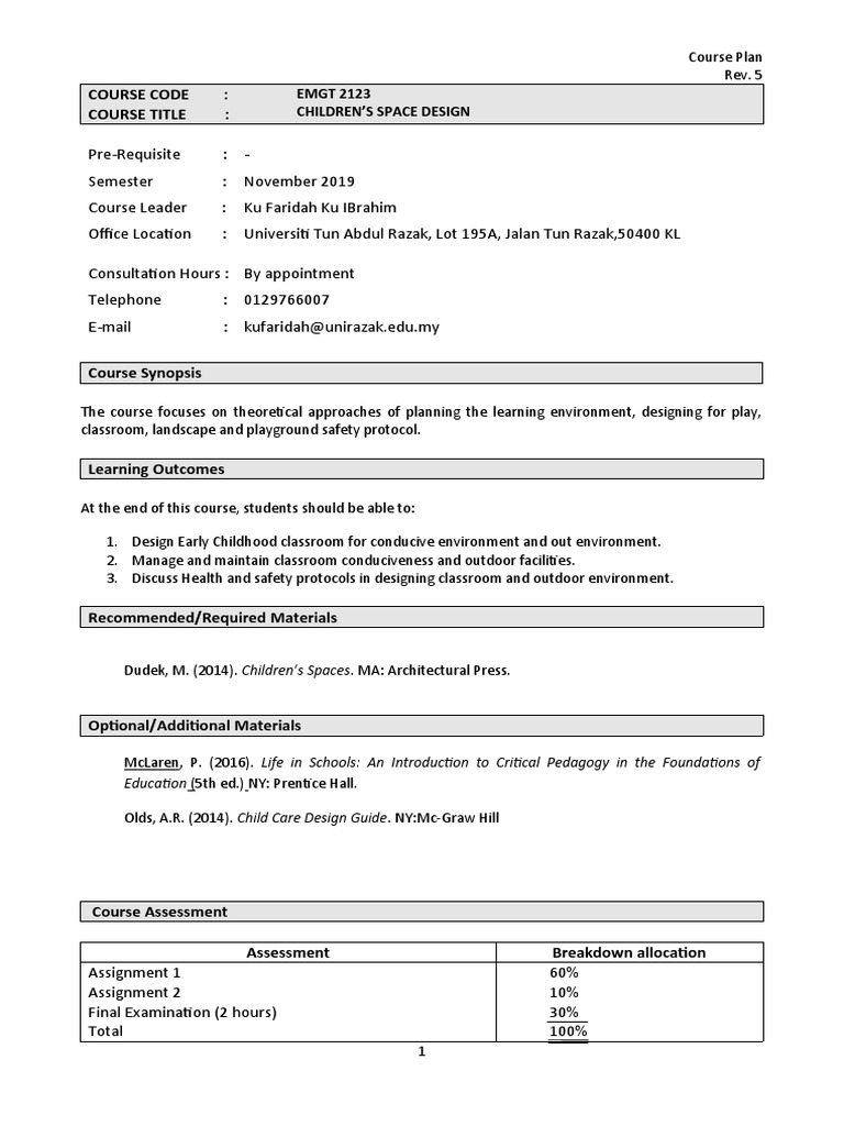 Children's Space Design Course Outline | PDF | Cognition