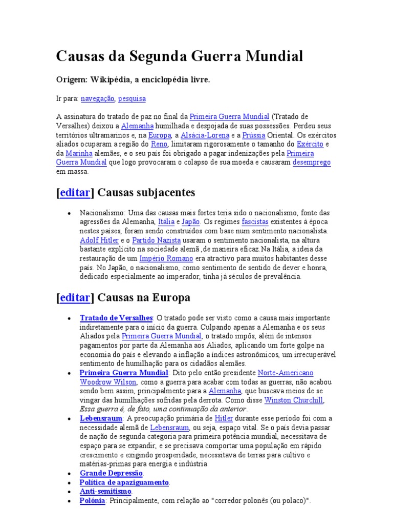 Causas da Segunda Guerra Mundial | PDF | A Grande Depressão | Alemanha