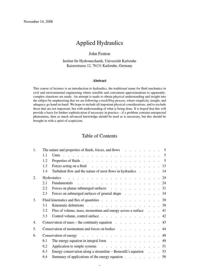 Applied Hydraulics | PDF | Reynolds Number | Fluid Mechanics