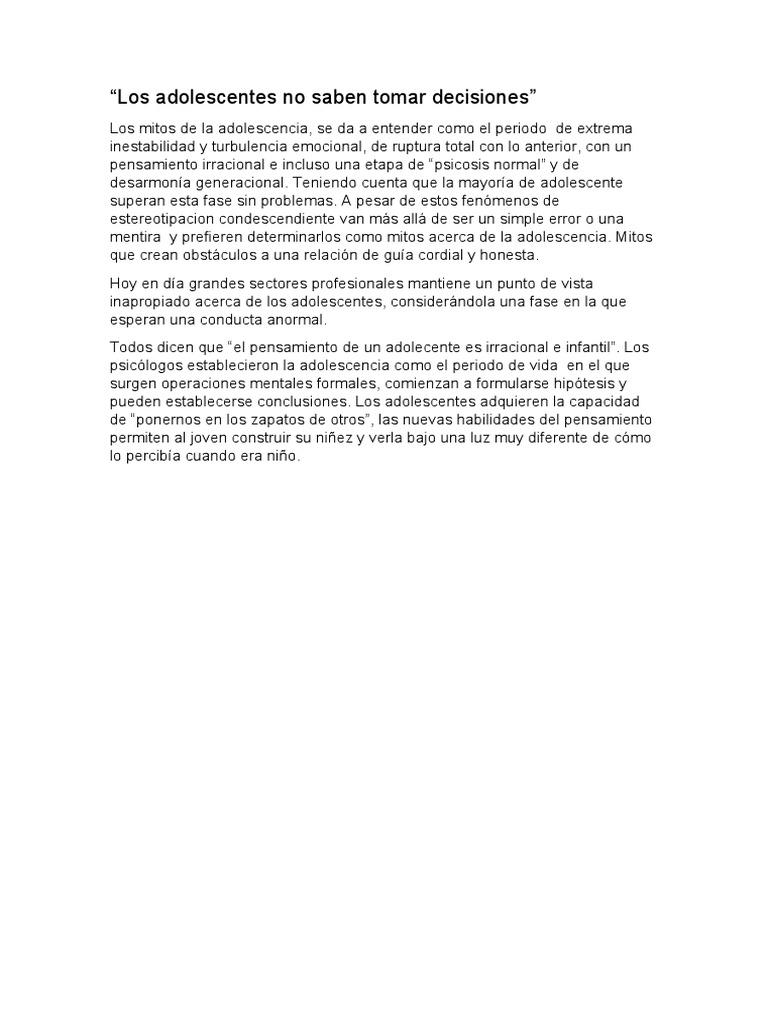 Mitos sobre la toma de decisiones en adolescentes | PDF | Ciencia y ...
