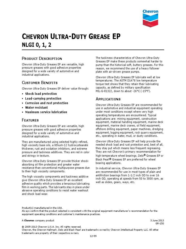 Chevron UltraDuty Grease, EP NLGI 2 PDF Materials Mechanical