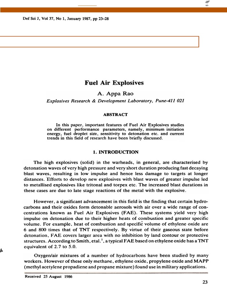 Fuel Air Explosives A. Appa Rao PDF Explosion Combustion