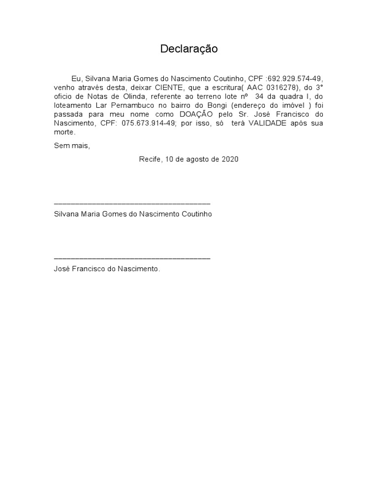 Declaração Doação | PDF