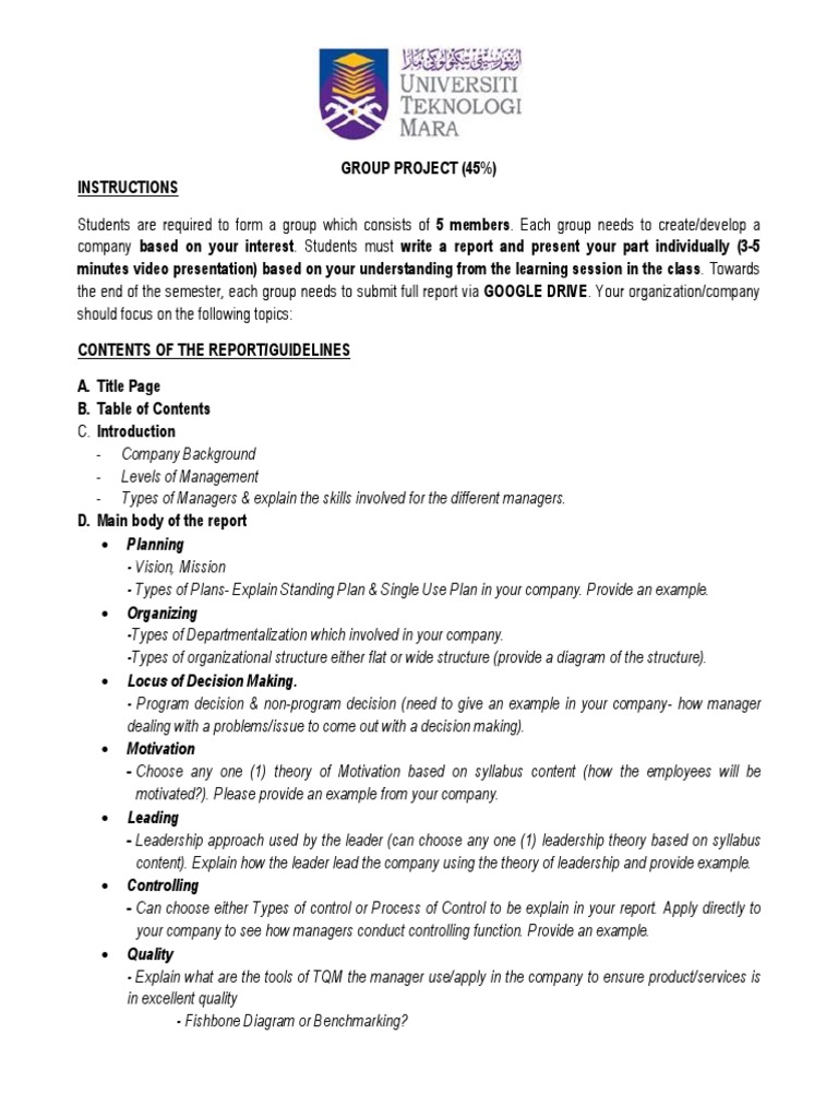 Group Project Guidelines for Company Report | PDF | Leadership ...