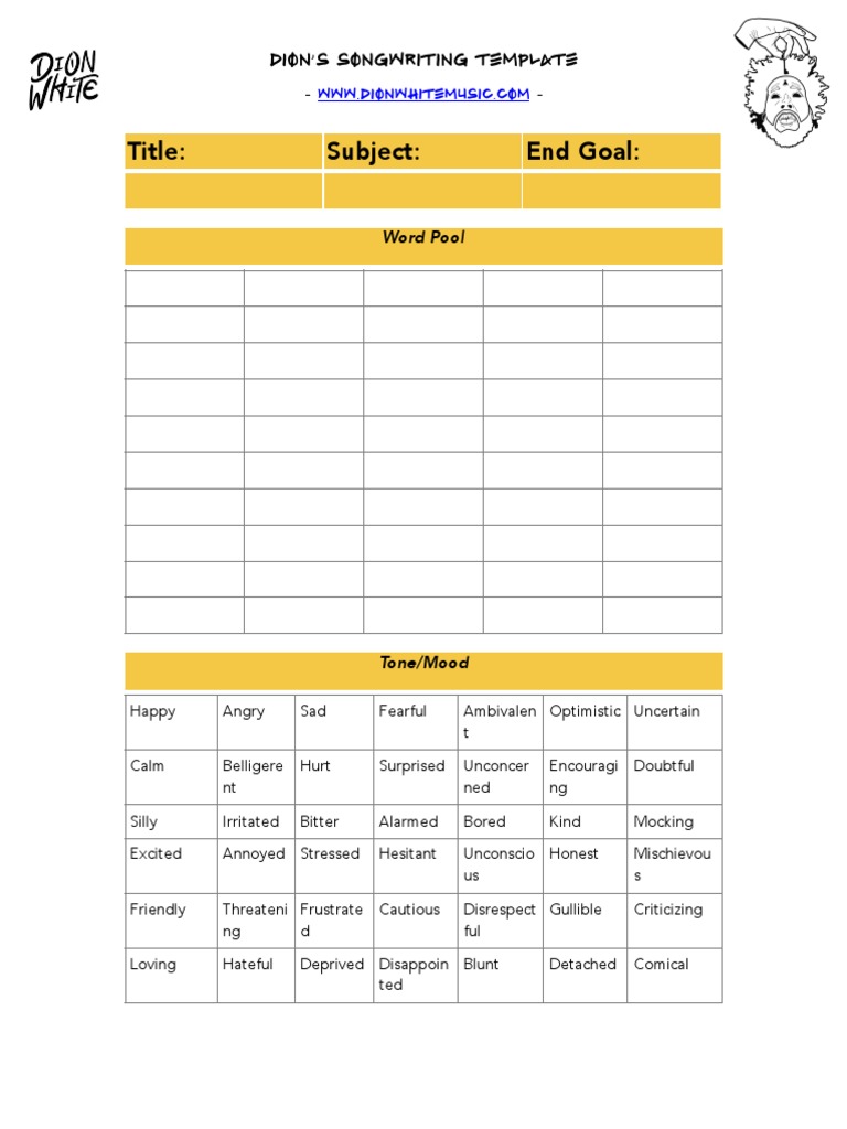 Dions Songwriting Template Free DL PDF Song Structure
