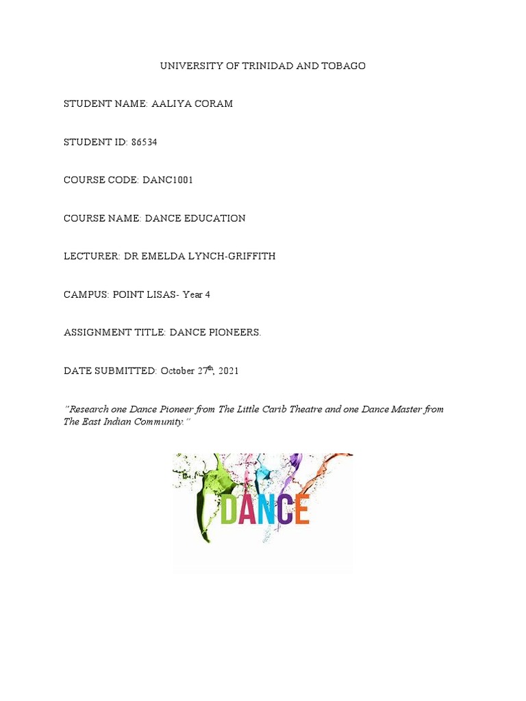 Dance Pioneers of Trinidad and Tobago | PDF | Trinidad And Tobago | Dances
