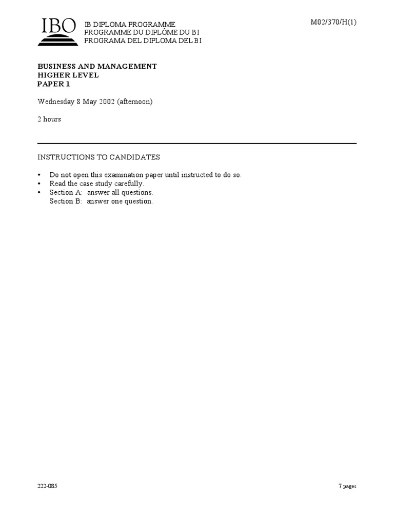 IB Business Management Exam Paper 2002 | PDF | Demand | Elasticity ...