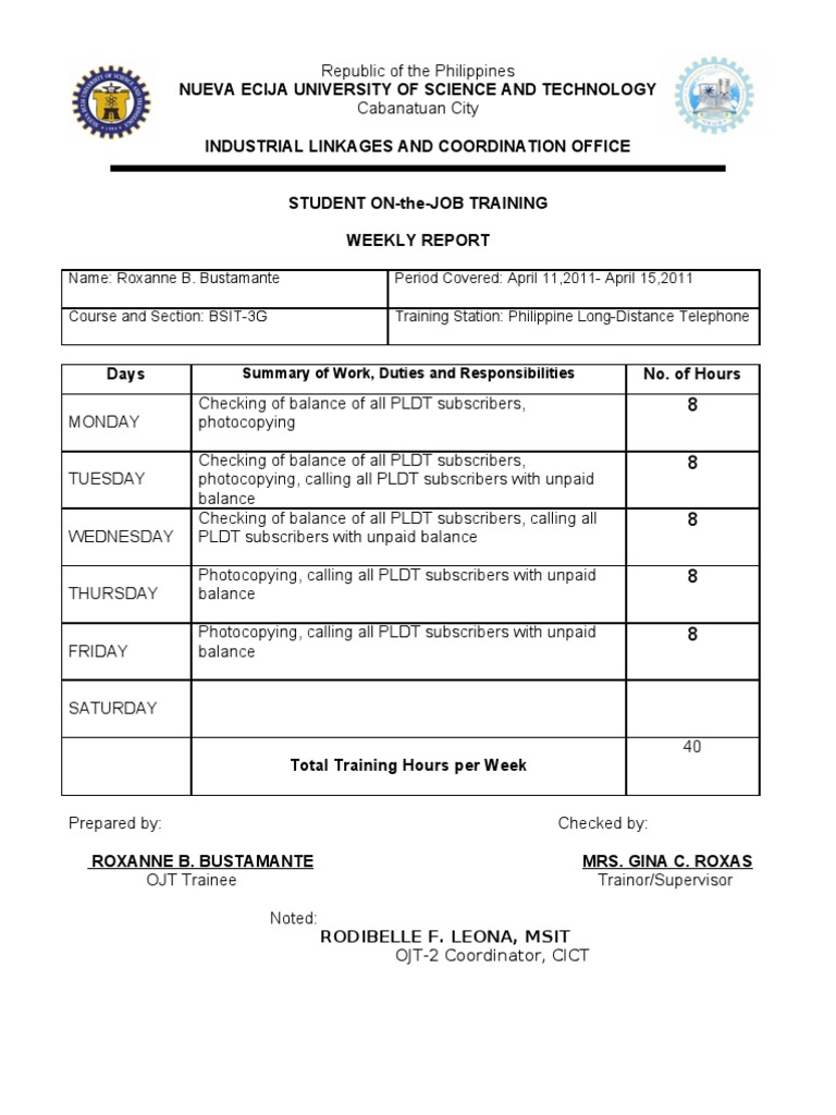 Weekly Report Form | PDF | Telecommunications | Office Equipment