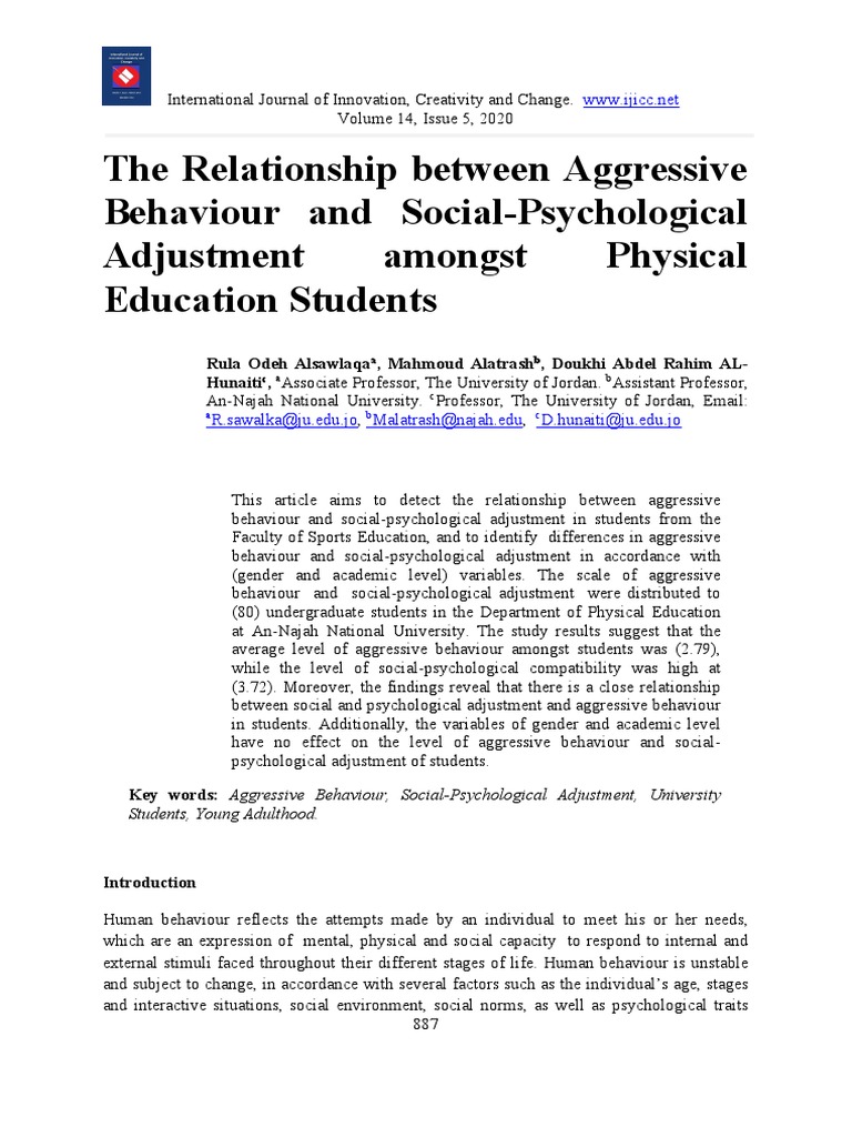 Aggression and Adjustment in PE Students | PDF | Aggression | Social ...