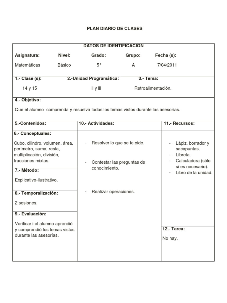 Plan Diario de Clases 6 | PDF | Crecimiento personal y profesional ...