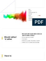 Modals: - May - Might - Should/Ought To - Would - Must + - Have To - Had Better - Would Rather