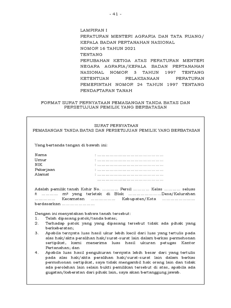Lampiran 1 Permen ATR KBPN No 16 Tahun 2021 | PDF
