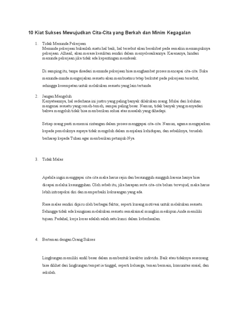 10 Kiat Sukses Mewujudkan Cita Pdf