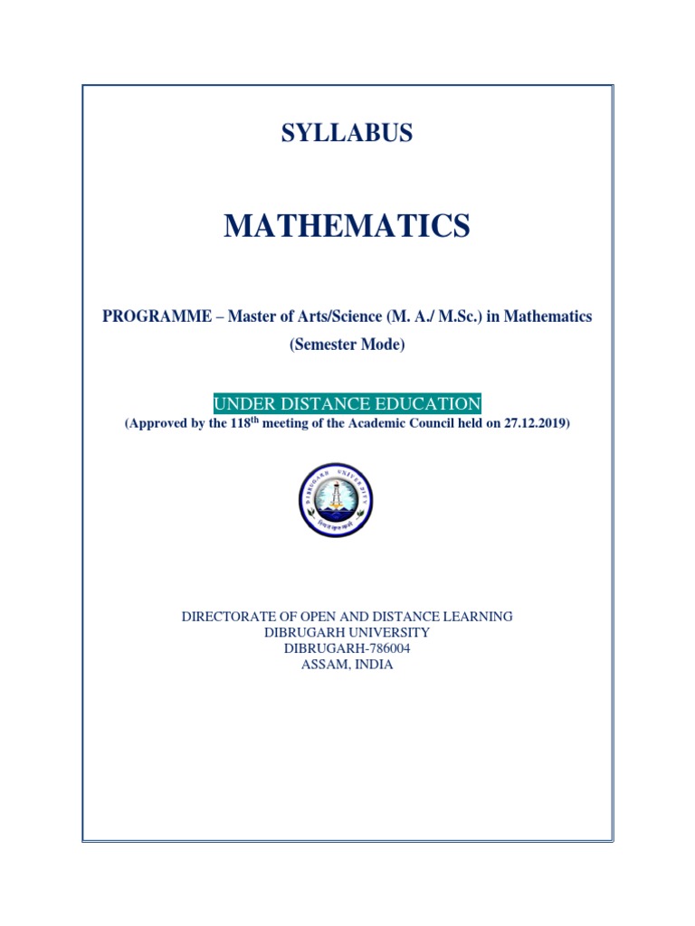 Dibrugarh University PG Maths Syllabus 2023 | PDF | Curvature | Vortices