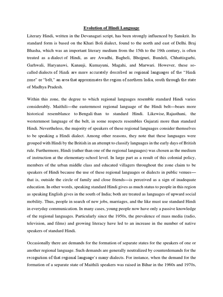 Evolution of Hindi Language and Dialects | PDF | Languages Of India ...