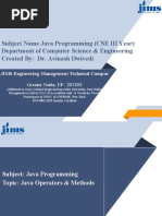 Subject Name Java Programming (CSE III Year) Department of Computer Science & Engineering Created By: Dr. Avinash Dwivedi