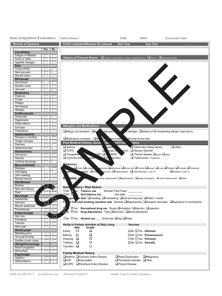 Clinic History and Physical MedicalTemplate PDF Allergy Heart