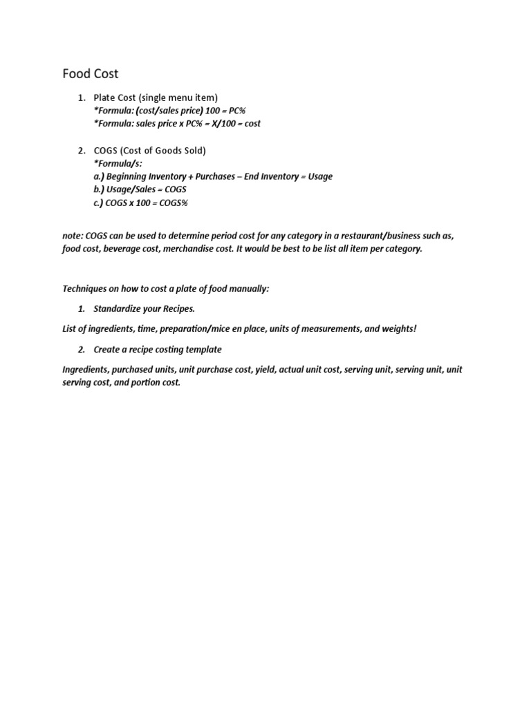 Food Costing and Pricing Guide | PDF