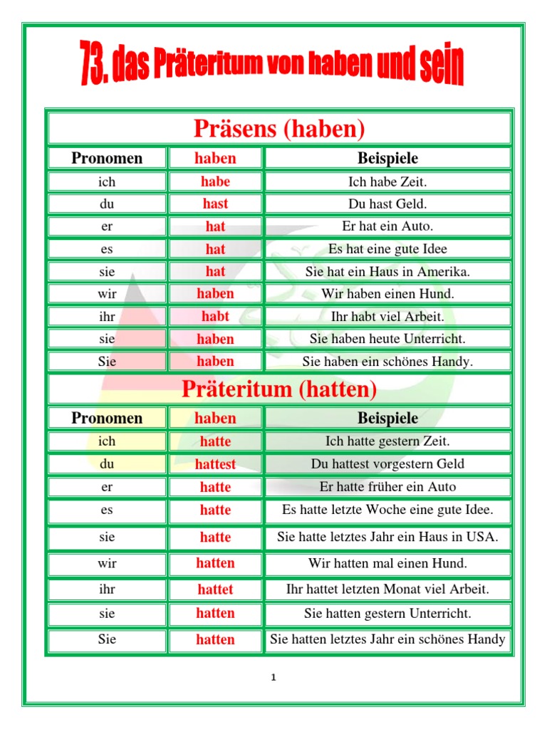 Präteritum Von Haben Und Sein | PDF