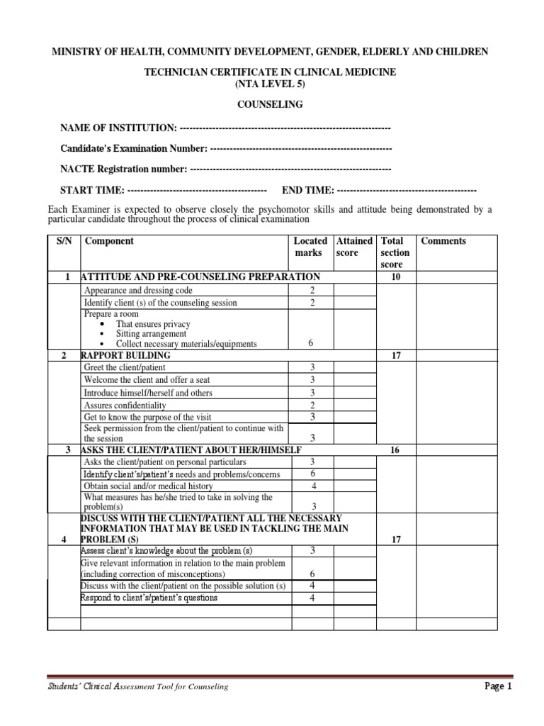 Rating Scale Counseling Nta Level 5 - 2017-1 | PDF | Patient | Medicine