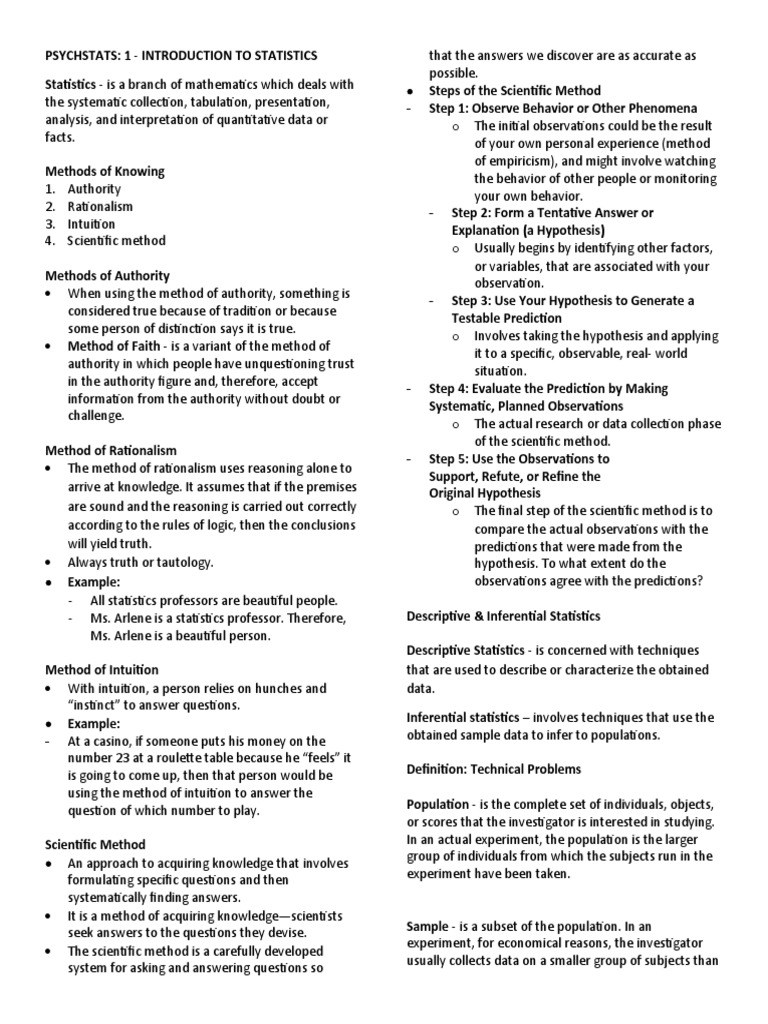 Psych Stats | PDF | Sampling (Statistics) | Scientific Method