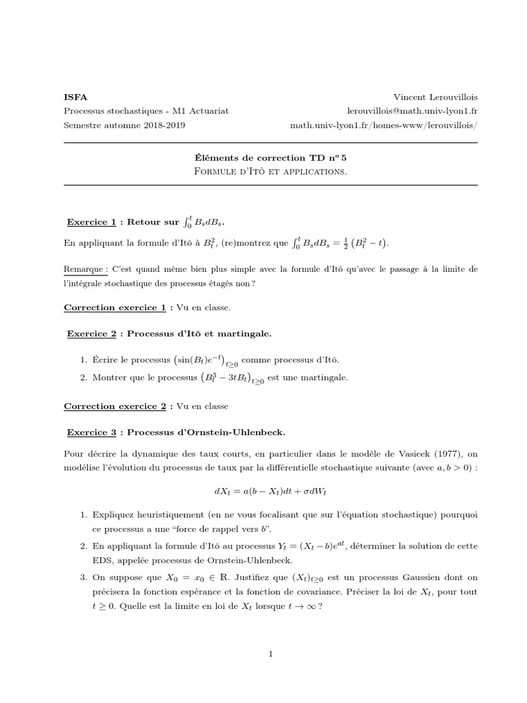 Correction TD 5 | PDF | Loi normale | Équation différentielle stochastique