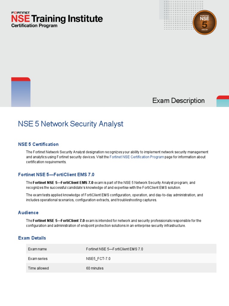 NSE 5 FortiClient EMS Exam Overview | PDF | Test (Assessment) | Computing