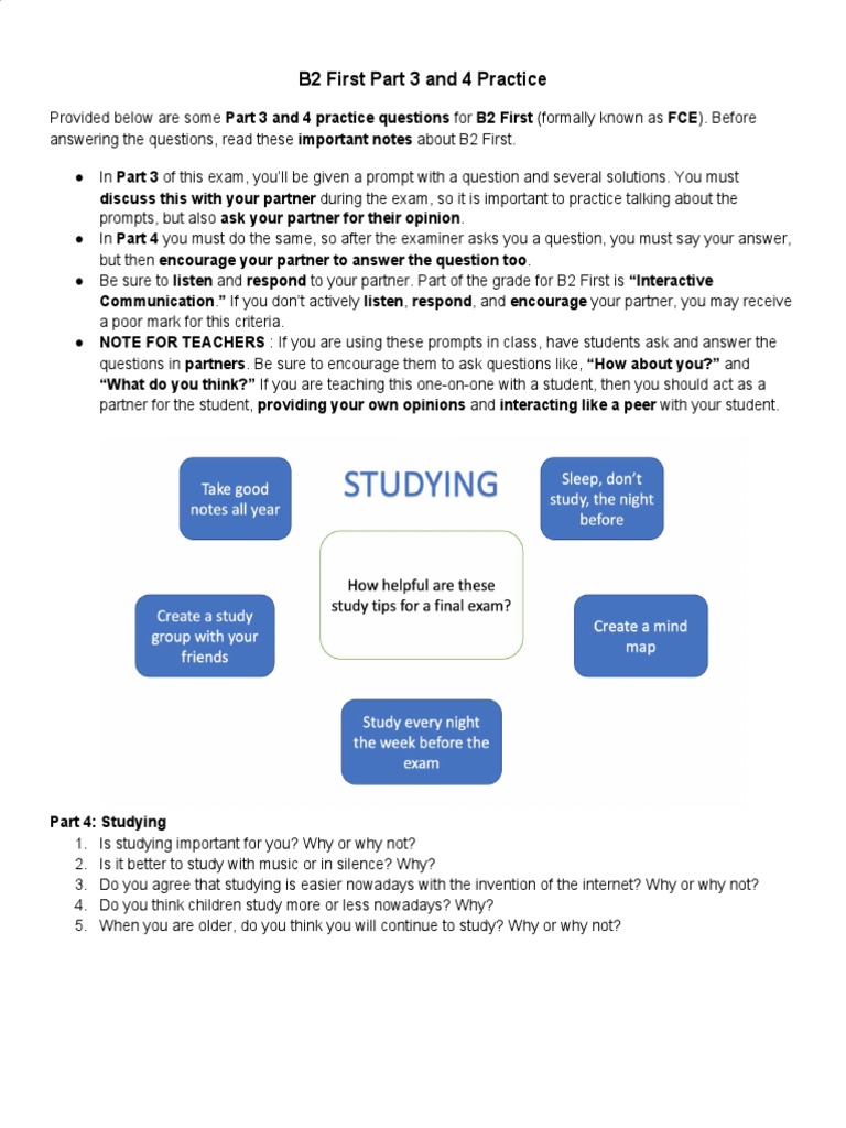 B2 First Speaking Parts 3 & 4 Practice | PDF | Test (Assessment ...