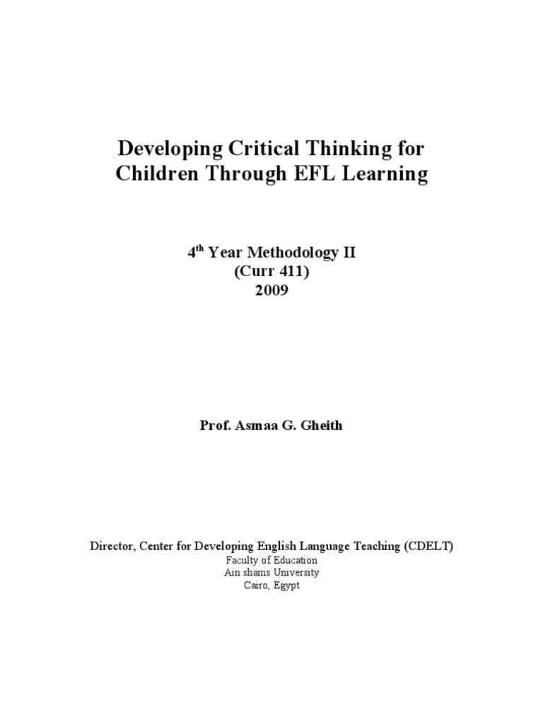 Critical Thinking in EFL for Children | PDF | Critical Thinking | Thought