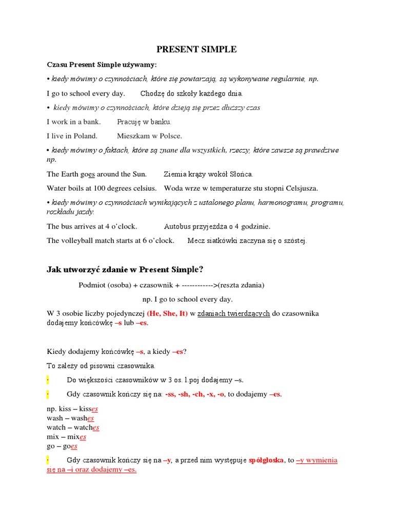 Present Simple Test Klasa 4