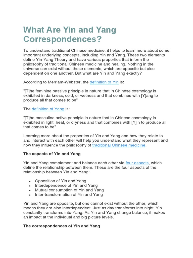 Yin and Yang Correspondences | PDF | Yin And Yang | Traditional Chinese ...