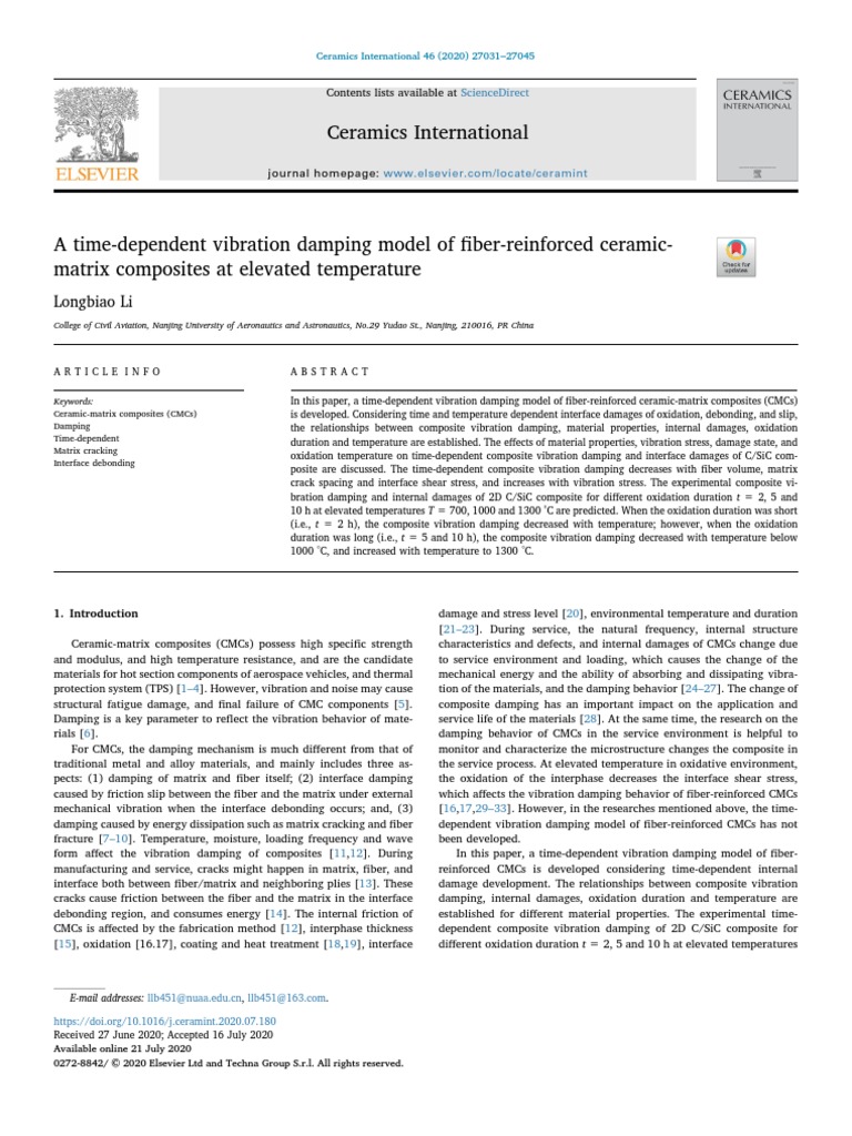A TimeDependent Vibration Damping Model of FiberReinforced