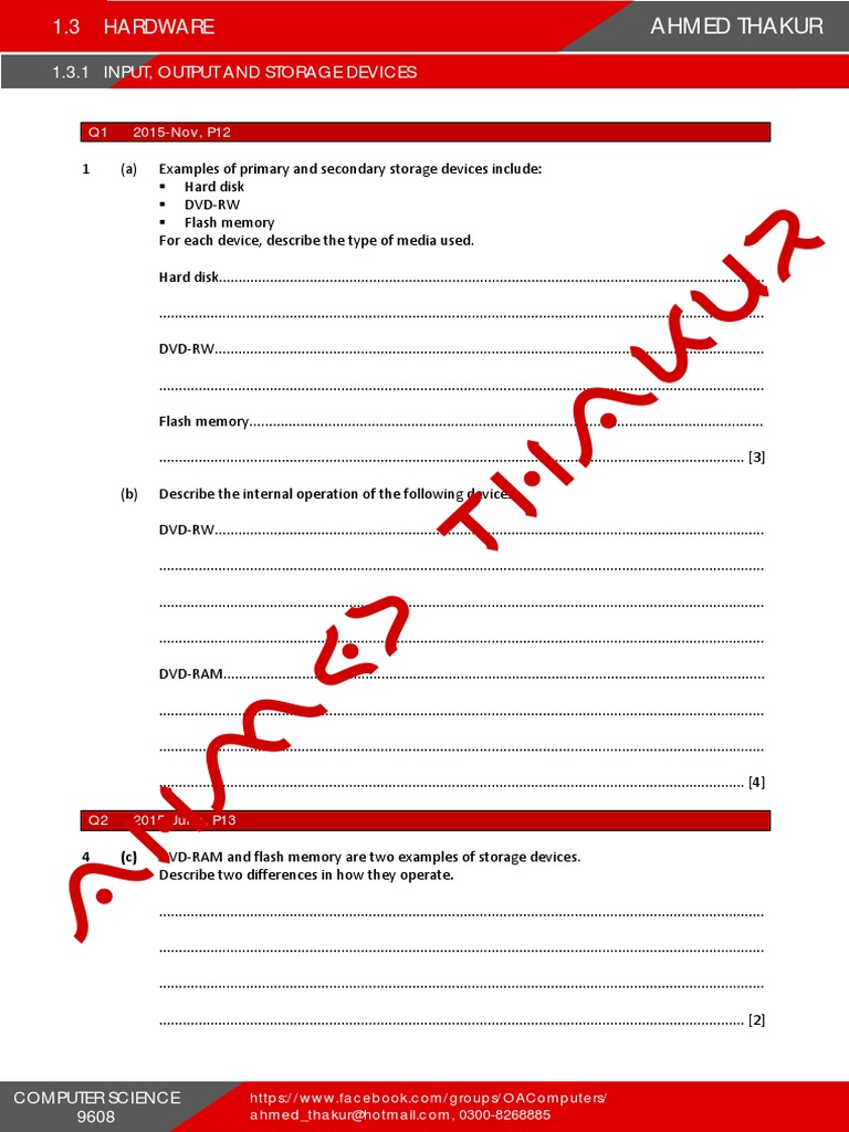 1 3 1 Input Output And Storage Devices Pdf Computer Data Storage