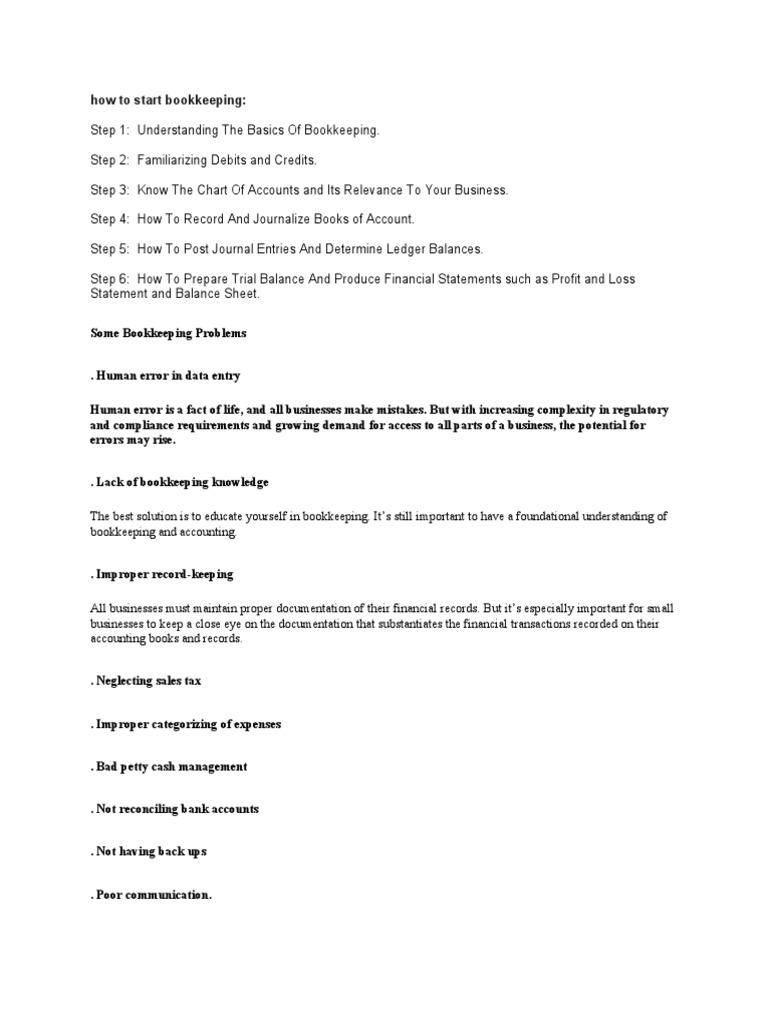 Essential Steps to Start Bookkeeping | PDF | Bookkeeping | Financial ...