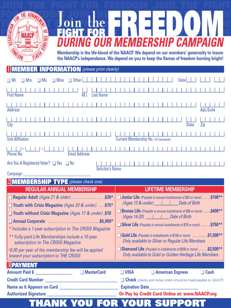 NAACP Membership Form PDF Credit Card Visa Inc.