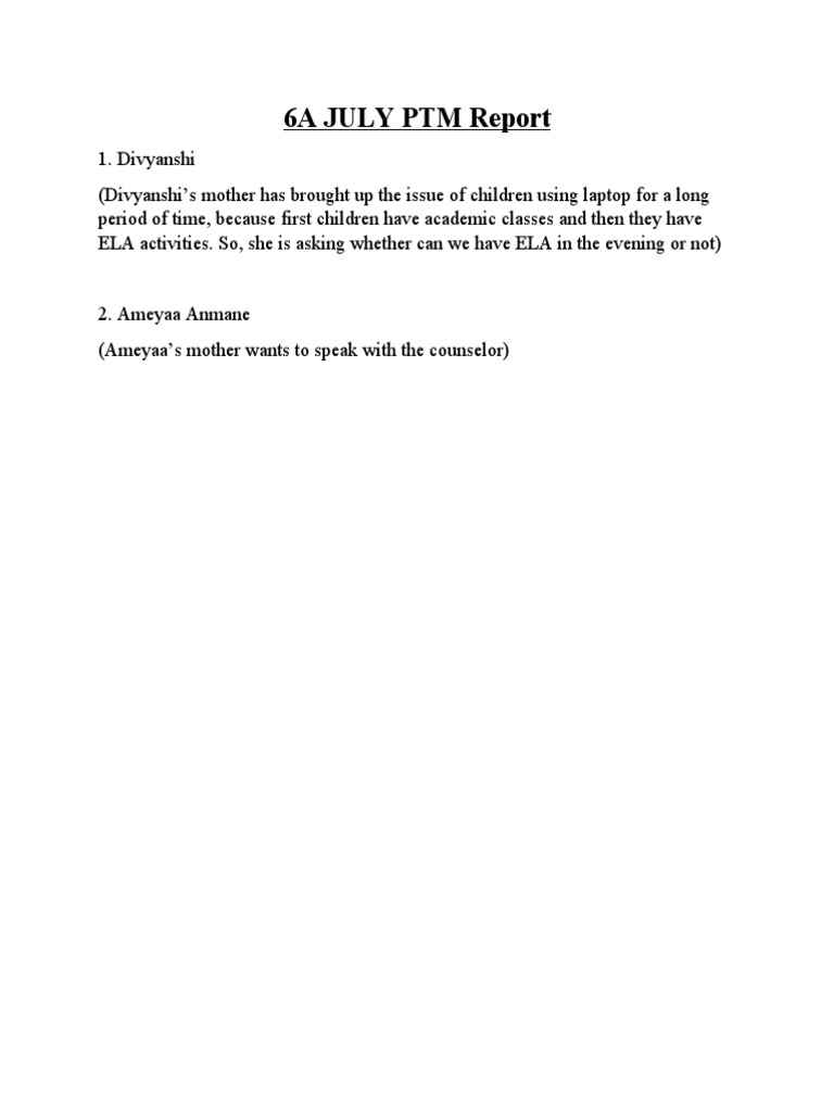6A PTM Report: Parent Concerns & Suggestions | PDF | Language Arts ...